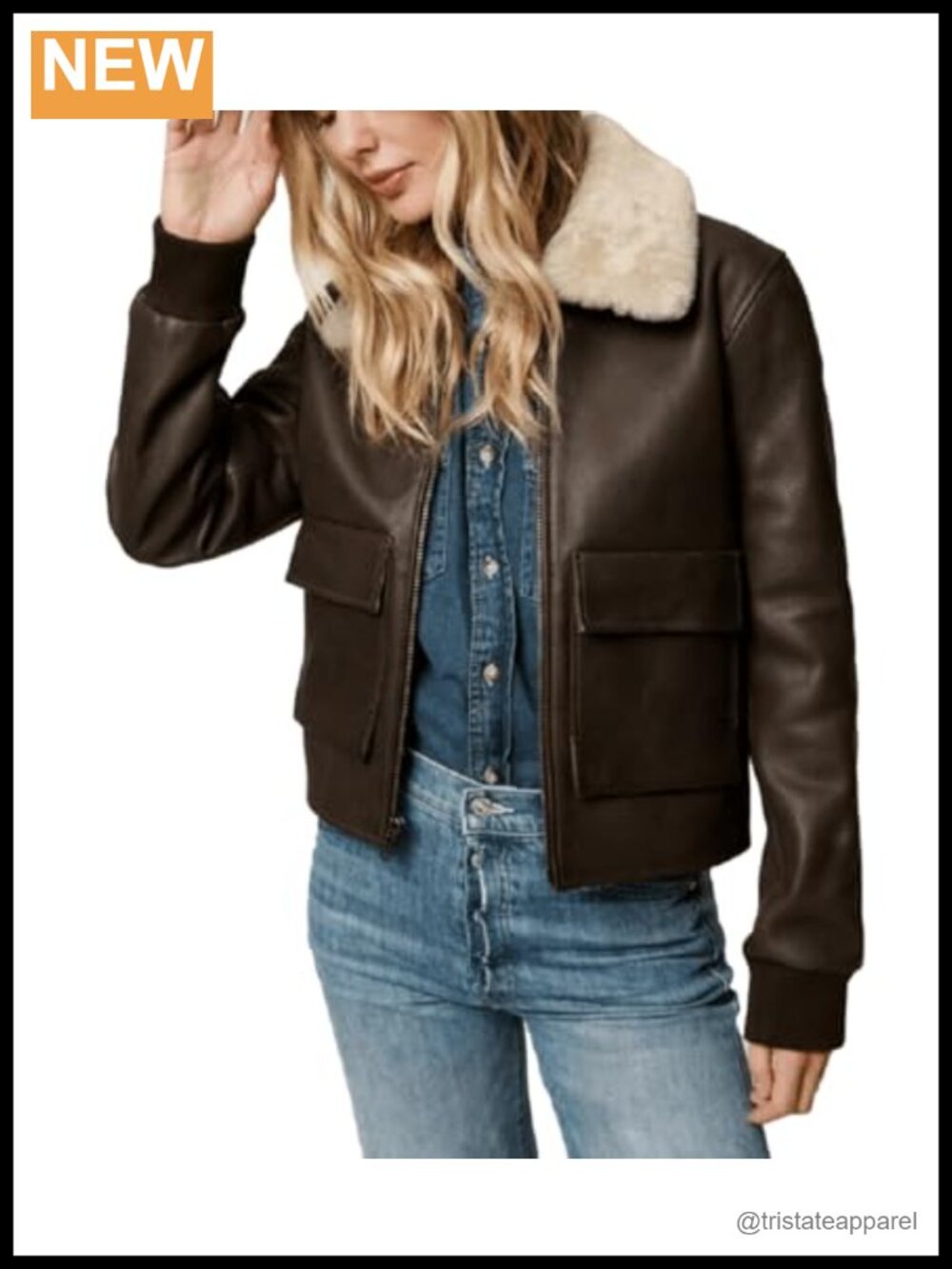 Women's Genuine Leather A2 Aviator Bomber Jacket Removable Fur Collar